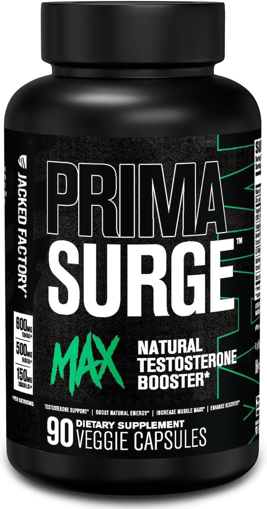 Jacked εργοστάσιο Primasurge Max Testosterone Booster για άνδρες - φυσικό συμπλήρωμα τεστοστερόνης με Tongkat Ali, Fadogia Agrestis & Sensoril Ashwagandha - δοκιμή Booster για μυϊκή μάζα - 90 κόμης