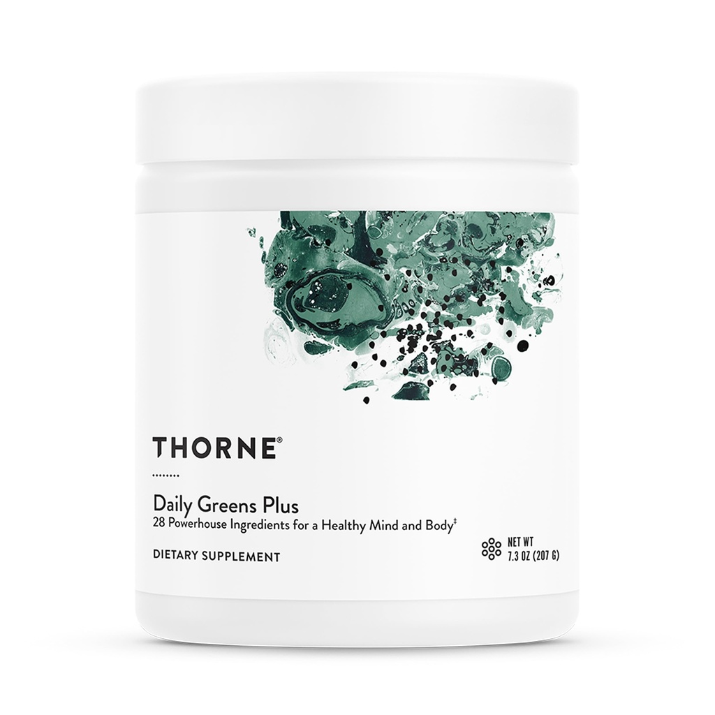 THORNE - Daily Greens Plus - Comprehensive Greens Powder with Matcha, Spirulina, Moringa and Adaptogen, Mushroom and Antioxidant Blends - Refreshing, Mint Flavor 7.3 Oz - 30 Servings