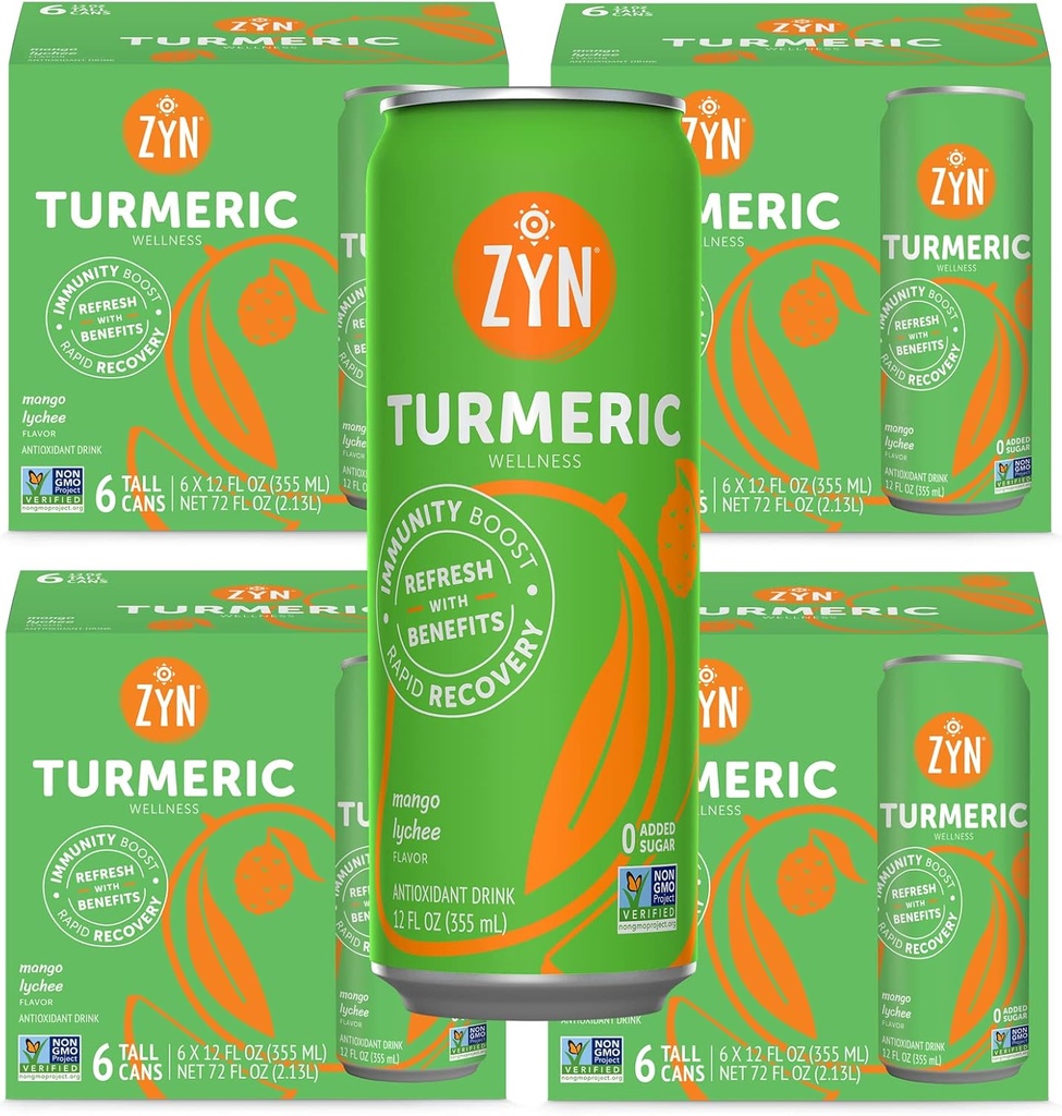 ZYN Turmeric Wellness Drink (24 Pack), Mango Lychee Flavored Turmeric Curcumin Drink with Black Pepper, No Added Sugar, Low Carb & Low Calorie Drink, Καθαρή Εναλλακτική