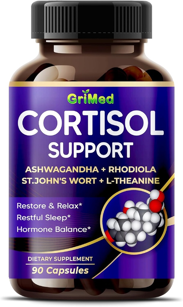 GriMed Ashwagandha Rhodiola 14,150mg - x 10 Power with St.John's Wort, L-Theanine - Restore & Relax, Restful Sleep - USA Made & Tested (90 Count (Pack of 1))
