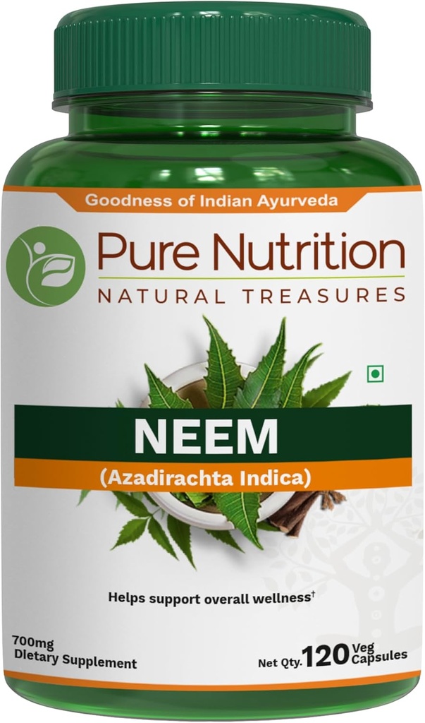 Καθαρή Διατροφή Κάψουλες Neem 700mg. (ισοδύναμο έως 2600mg Neem Leaf Powder and Bark Powder) Μη ΓΤΟ 