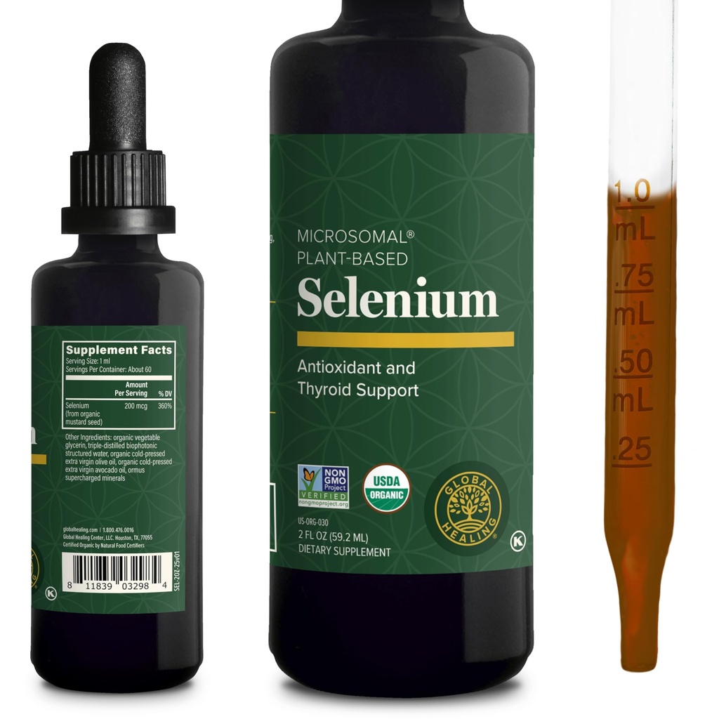 Global Healing Center - Σελήνιο 200mcg, σελήνιο συμπλήρωμα σταγόνες με οργανικά συστατικά, αντιοξειδωτικά για το θυρεοειδές και ανοσοποιητική υποστήριξη, μη GMO & γλουτένη-ελεύθερο, για άνδρες & γυναίκες - 2 FL Oz