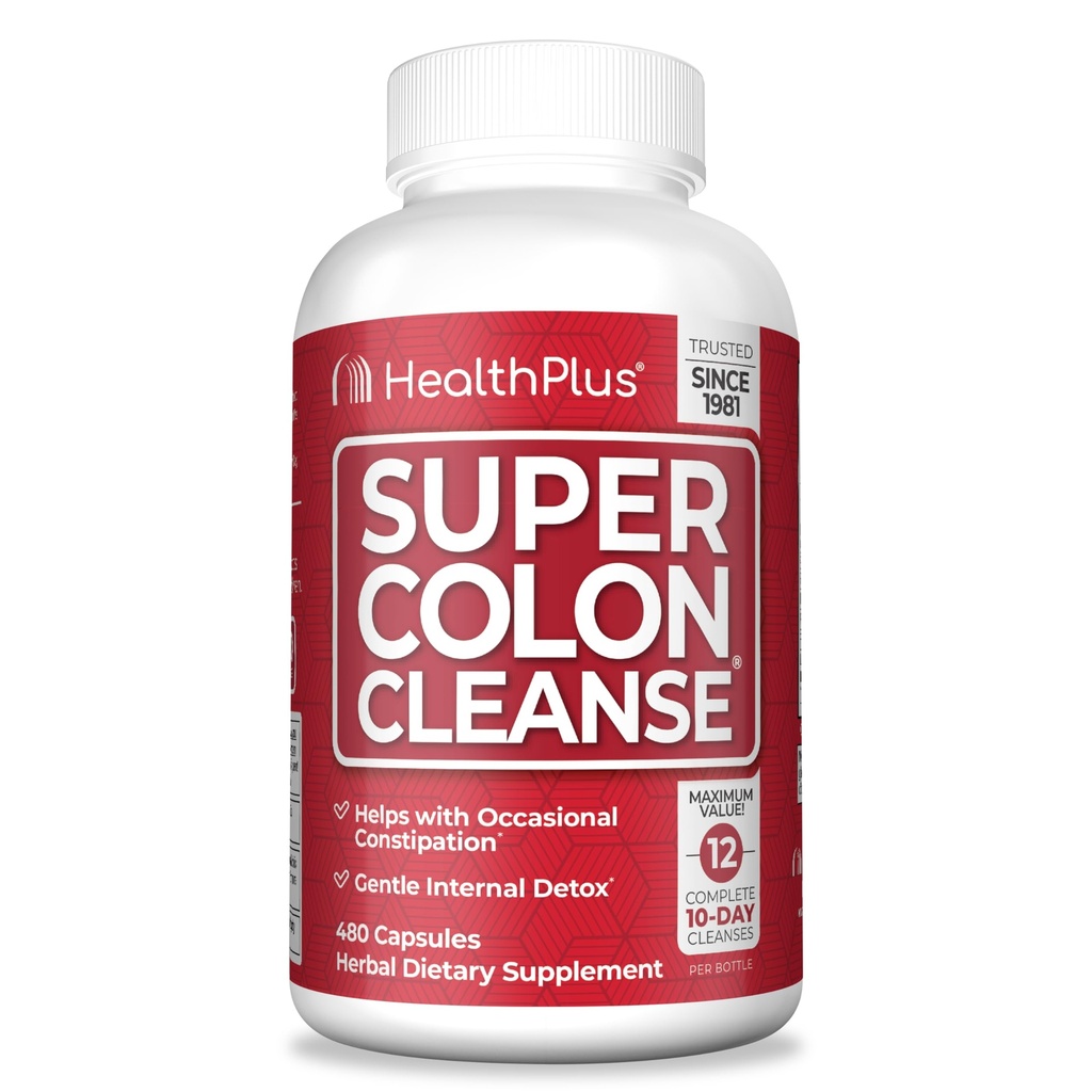 Health Plus Super Colon Cleanse 120 Ημέρα προσφοράς του Gentle Gut Cleanse Detox, Psyllium Husk, Probiotics για την ανακούφιση της δυσκοιλιότητας & Digestive Υποστήριξη, 480 κάψουλες