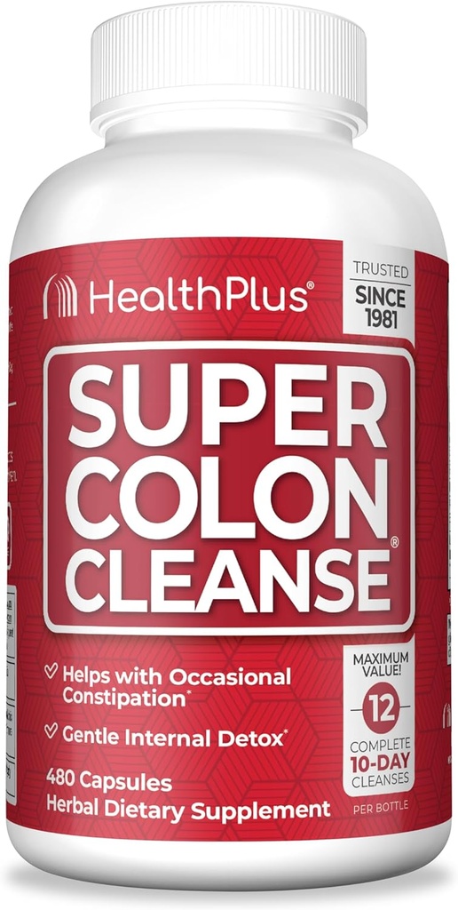 Health Plus Super Colon Cleanse 120 Ημέρα προσφοράς του Gentle Gut Cleanse Detox, Psyllium Husk, Probiotics για την ανακούφιση της δυσκοιλιότητας & Digestive Υποστήριξη, 480 κάψουλες