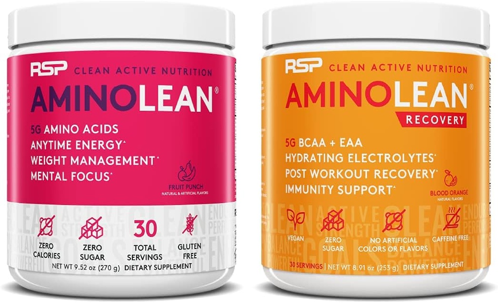 RSP NUTRITION AminoLean Pre Processing Energy (Fruit Punch 30 Services) με AminoLean Recovery Post Workout Boost (Blood Orange 30 Services)