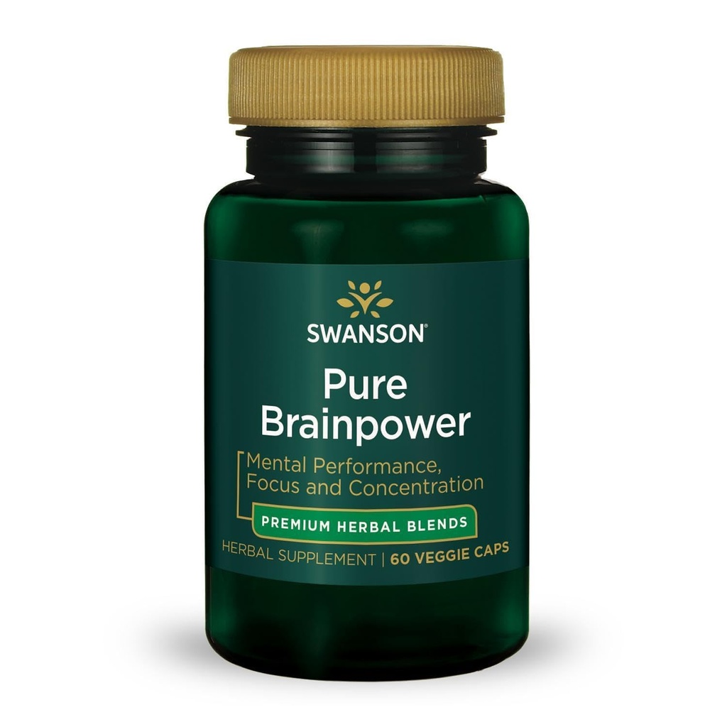 Swanson Pure Brainpower Brain Health Cognitive Memory Focus Support Brain-Derived Neurotrophic Factor (BDNF) Herbal Supplement (Ginkgo Biloba, Bacopa Monnieri) 60 Veggie Capsules (Veg Caps) Vegan