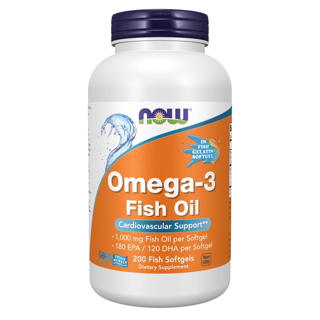 NOW Foods Supplements, Omega-3 180 EPA / 120 DHA, Molecularly Distilled, Cardiovascular Support*, 200-Fish Gelatin Softgels,Packaging may vary
