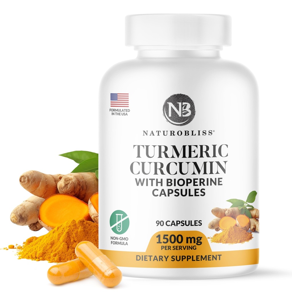 NaturoBliss Κουρκουμίνη με BioPerine 1500mg - Μη ΓΤΟ - Χωρίς γλουτένη - 90 κάψουλες