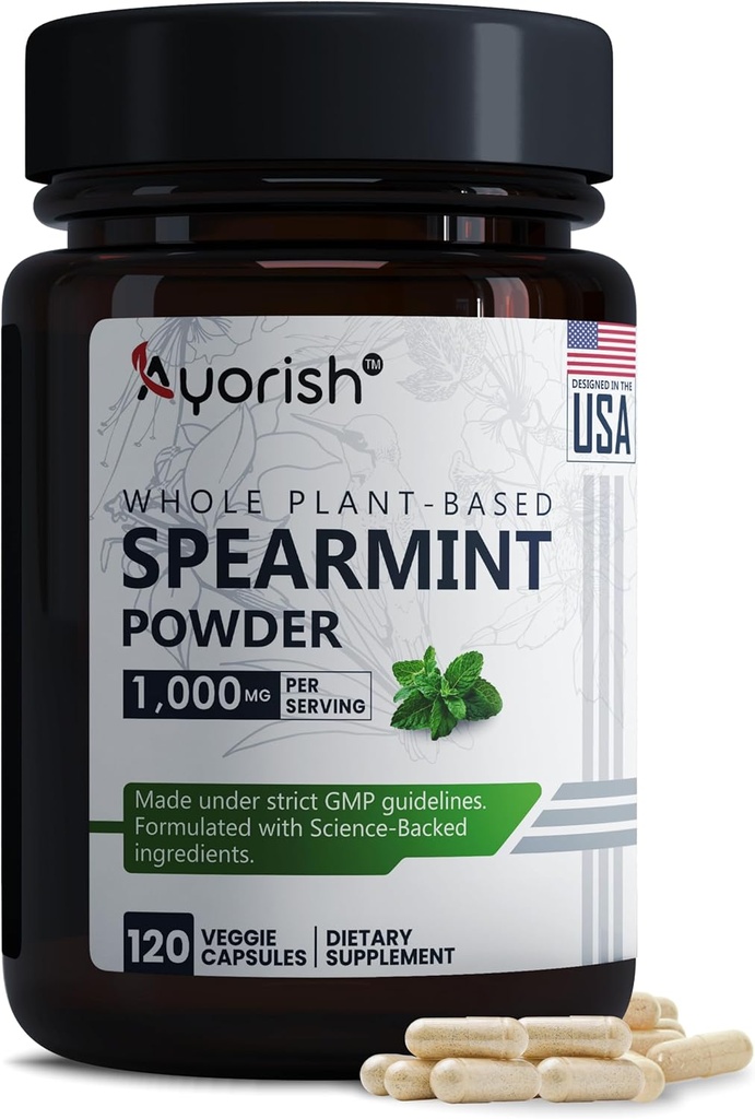 Κάψουλες Spearmint 1000mg - Φύλλα Spearmint για Καθαριότητα & Επιπεφυκίτιδα - Συμπλήρωμα Mentha Spicata - Μη ΓΤΟ, Χωρίς Γλουτένη - 120 Μετρήσεις