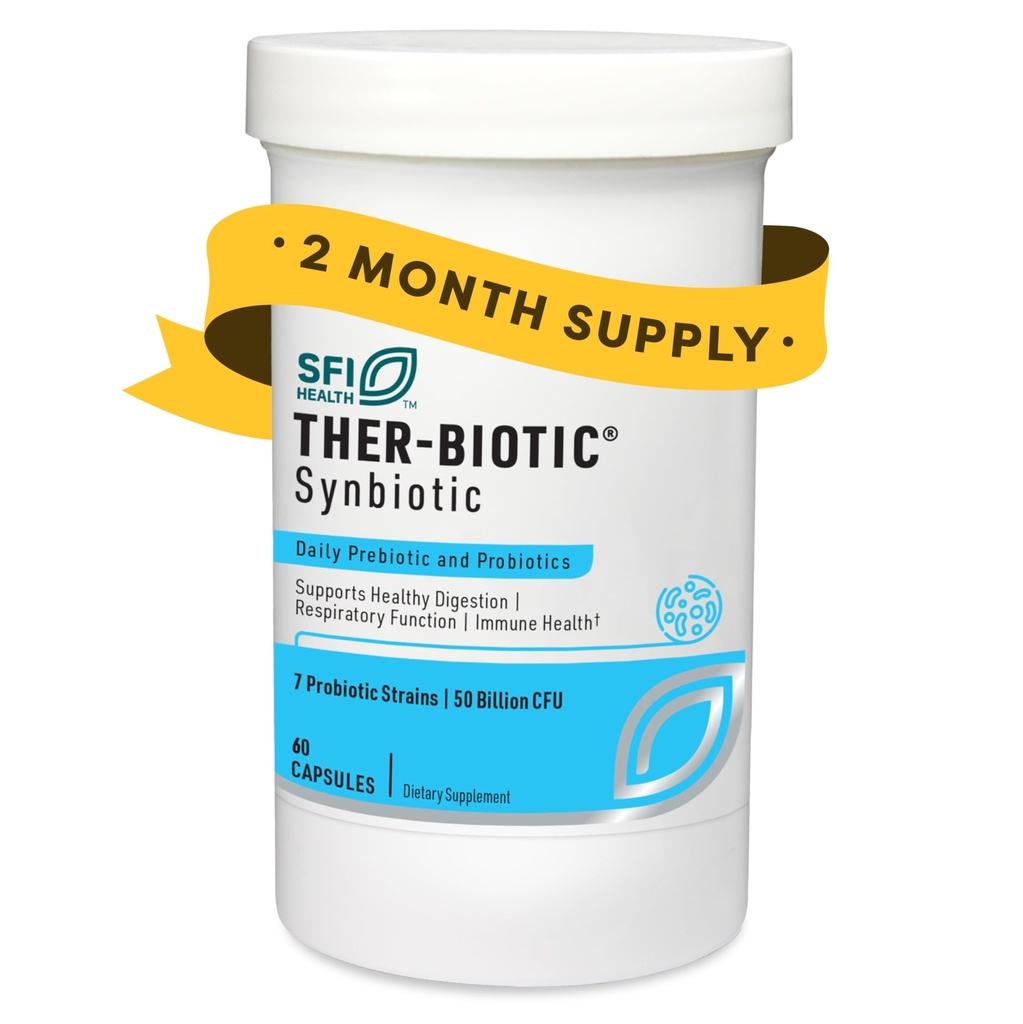 Klaire Labs SFI Health Ther-Biotic Synbiotic - Prebiotics and Probiotics for Women & Men - 50 Billion CFU Probiotic Capsules with Sunfiber - Digestive Health and Immune Support (60 ct)