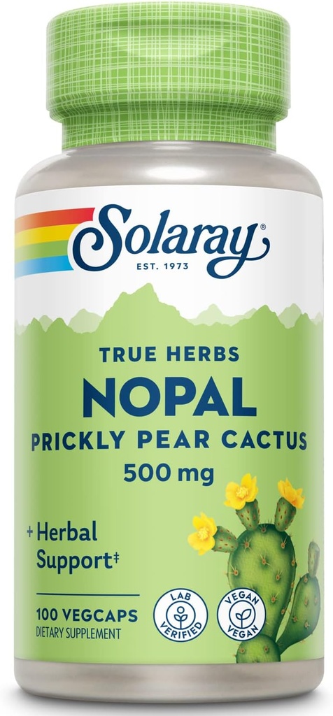 SOLARAY Nopal Prickly Pear Cactus 500 mg, με φυσικά Occurring Dietary Fiber, Αντιοξειδωτικά, Καροτενοειδή και άλλα θρεπτικά συστατικά, Vegan, 60 Ημέρα Εγγύηση επιστροφής χρημάτων, 100 Υπηρεσίες, 100 VegCaps