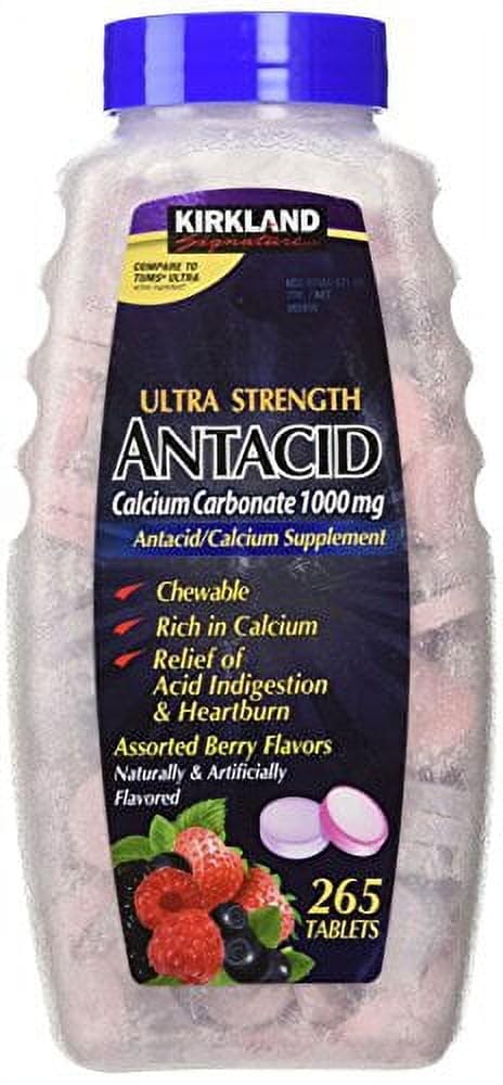 Kirkland Signature Ultra Strength Antacid Calcium Carbonate 1000 MG Ποικιλόμορφο άρωμα μούρων (265 δισκία)