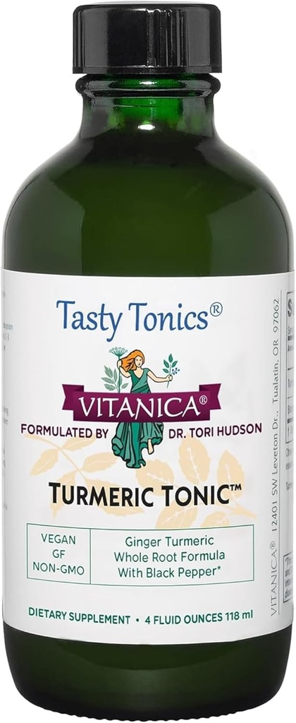 Vitanica, Turmeric Tonic, Non-GMO Liquid Turmeric Curcumin Supplement 1000 mg, με Black Pepper και Ginger, Antioxidant, Vegan, Gluten Free, 4 ουγγιά