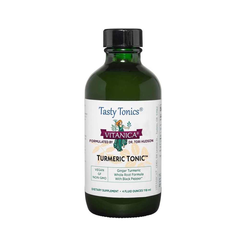 Vitanica, Turmeric Tonic, Non-GMO Liquid Turmeric Curcumin Supplement 1000 mg, με Black Pepper και Ginger, Antioxidant, Vegan, Gluten Free, 4 ουγγιά
