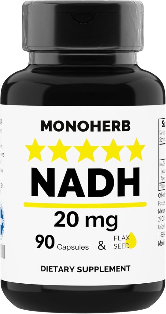 MONOHERB NADH 20 mg - 90 Κάψουλες χορτοφάγων - Μειωμένο συμπλήρωμα νικοτιναμίδης Αδενίνη Δινουκλεοτίδιο