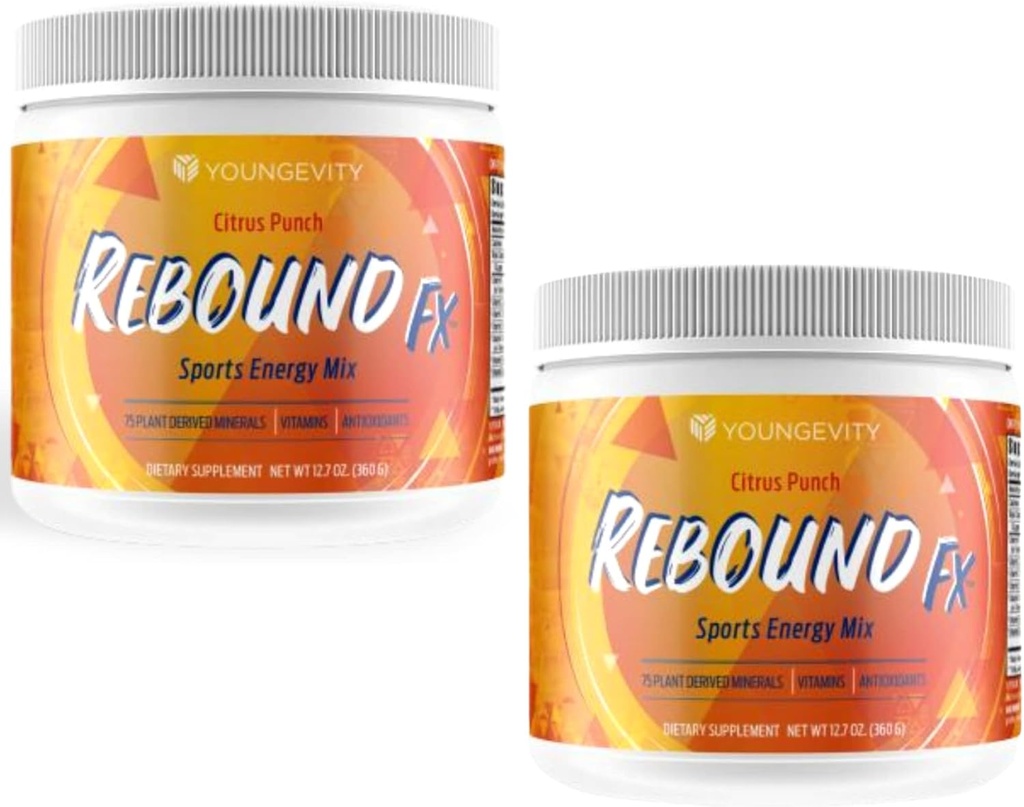 Youngevity Rebound Fx Citrus Powder, 360g – Συμπλήρωμα για την Ενέργεια, Εμπλουτισμένο με Βιταμίνες, Ορυκτά και Αντιοξειδωτικά – Αναμνηστική σκόνη ανοσοποιητικού συστήματος - Ενεργειακά Βιταμίνες Drink Mix για γυναίκες και άνδρες (2 Pack)