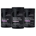 Sports Research Evening Primrose Supplement from Cold Pressed Oil, Vegan Biotin 10.000mcg with Coconut Oil & Women's Probiotics with Prebiotics, 65 δισεκατομμύρια CFU