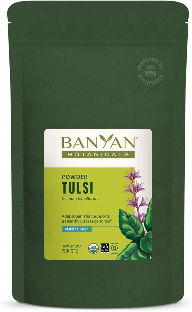 Banyan Botanicals Tulsi σκόνη – Organic Tulsi – Ιερός Βασίλειος (Ocimum Sactum) – Ayurvedic Adaptogen για την υγιή λειτουργία του πνεύμονα και την ειρηνική ευεξία και * – 1⁄2 lb. – Μη ΓΤΟ Βιώσιμα πηγάζει Vegan