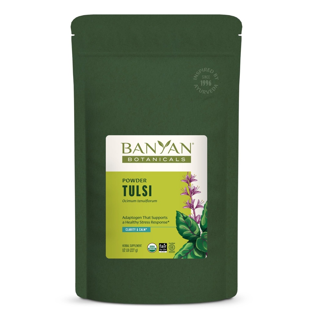 Banyan Botanicals Tulsi σκόνη – Organic Tulsi – Ιερός Βασίλειος (Ocimum Sactum) – Ayurvedic Adaptogen για την υγιή λειτουργία του πνεύμονα και την ειρηνική ευεξία και * – 1⁄2 lb. – Μη ΓΤΟ Βιώσιμα πηγάζει Vegan