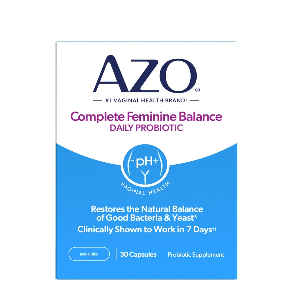 AZO Complete Feminine Balance Daily Vaginal Probiotics for Women, Clinically Proven to Help Protect Vaginal Health, Helps balance pH and yeast, 30 Count