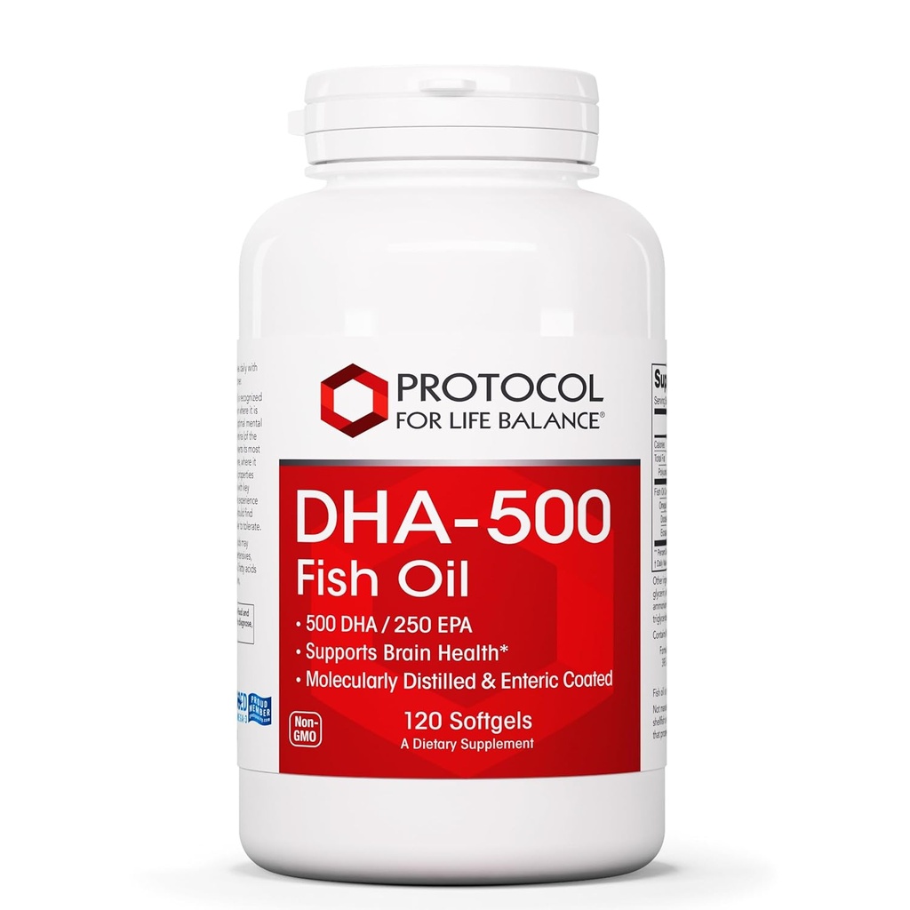 ΠΡΩΤΟΚΟΛΛΟ ΓΙΑ ΖΩΙΚΟ ΥΠΟΛΟΙΠΟ DHA-500 - DHA 500mg & EPA 250mg - Συμπλήρωμα ιχθυελαίου - Εγκεφαλική Υγεία & Υποστήριξη - Εύκολη Διέγερση - Μη ΓΤΟ & Χαλάλ - 120 Softgels