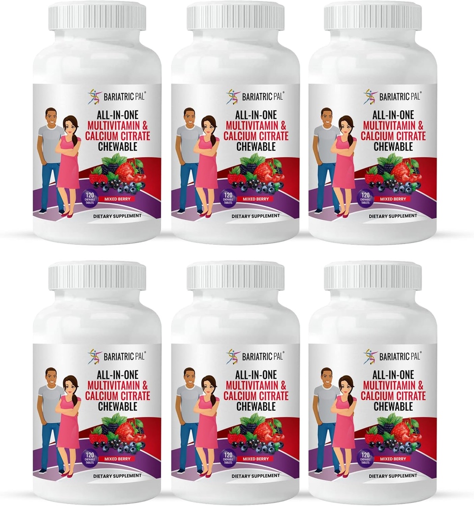 BariatricPal " All-in-ONE μασώμενη πολυβιταμίνη με κιτρικό ασβέστιο & σίδηρο - Μικτό μούρο (180-Day Supply)
