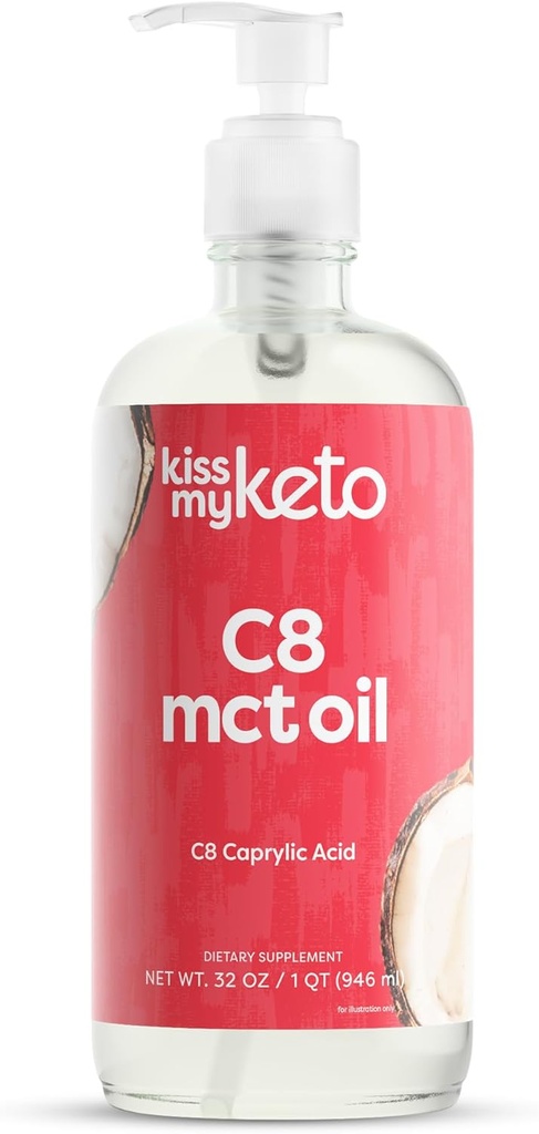 Φιλί μου Keto MCT Oil C8 – 32 oz καθαρό C8 MCT Oil Keto Fuel – Μπουκάλι με αντλία – Καπρυλικό οξύ υψηλής οκτανίου – Keto καθαρό MCT CoconutOil Brain Fuel – Υγρή καρύδα MCTOil Pure
