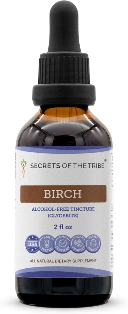 Μυστικά της Φυλής Birch Βάμμα Υγρό Εκχύλισμα Χωρίς Αλκοόλ, Birch (Betula Pendula) Αποξηραμένο Φύλλο (2 FL OZ)