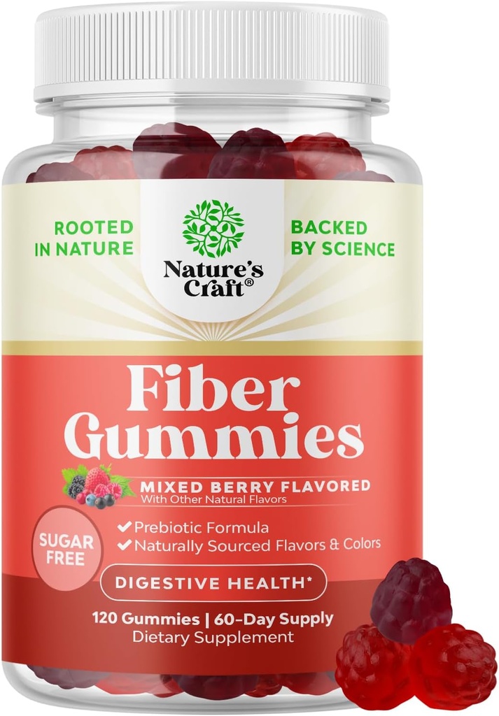 Fiber Gummies for Adults - Chicory Root Supplement with Prebiotic Support for Gut & Digestive Health - Soluble Digestion Caps for Stomach Regulation & Immune Aid - Sugar Free & Vegan - 120 Count