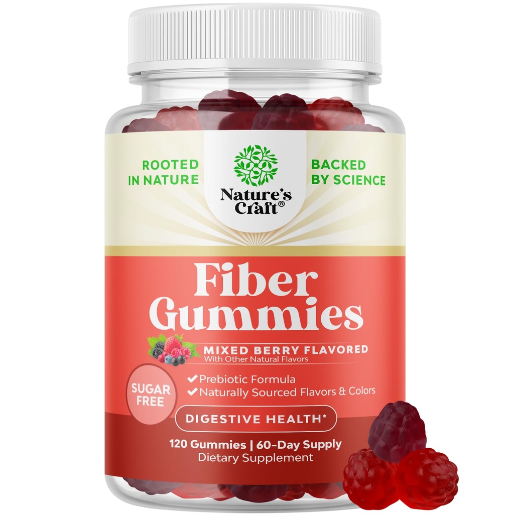 Fiber Gummies for Adults - Chicory Root Supplement with Prebiotic Support for Gut & Digestive Health - Soluble Digestion Caps for Stomach Regulation & Immune Aid - Sugar Free & Vegan - 120 Count