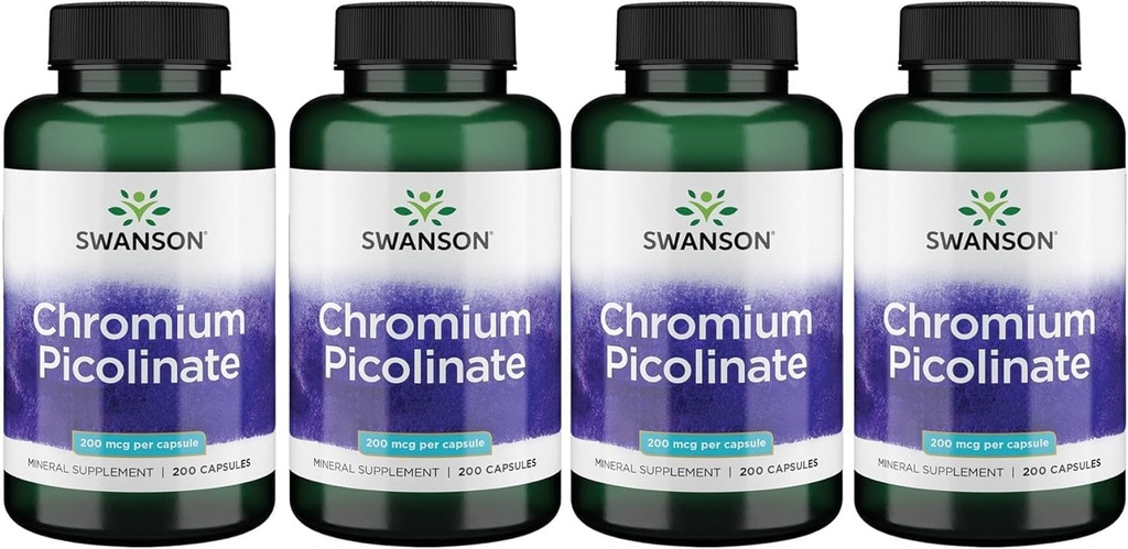 Swanson Chromium Picolinate - Φυσικό συμπλήρωμα προώθησης του μεταβολισμού και της διαχείρισης βάρους - Υποστηρίζει υγιή επίπεδα ήδη εντός της κανονικής εμβέλειας - (200 κάψουλες, 200mcg κάθε)