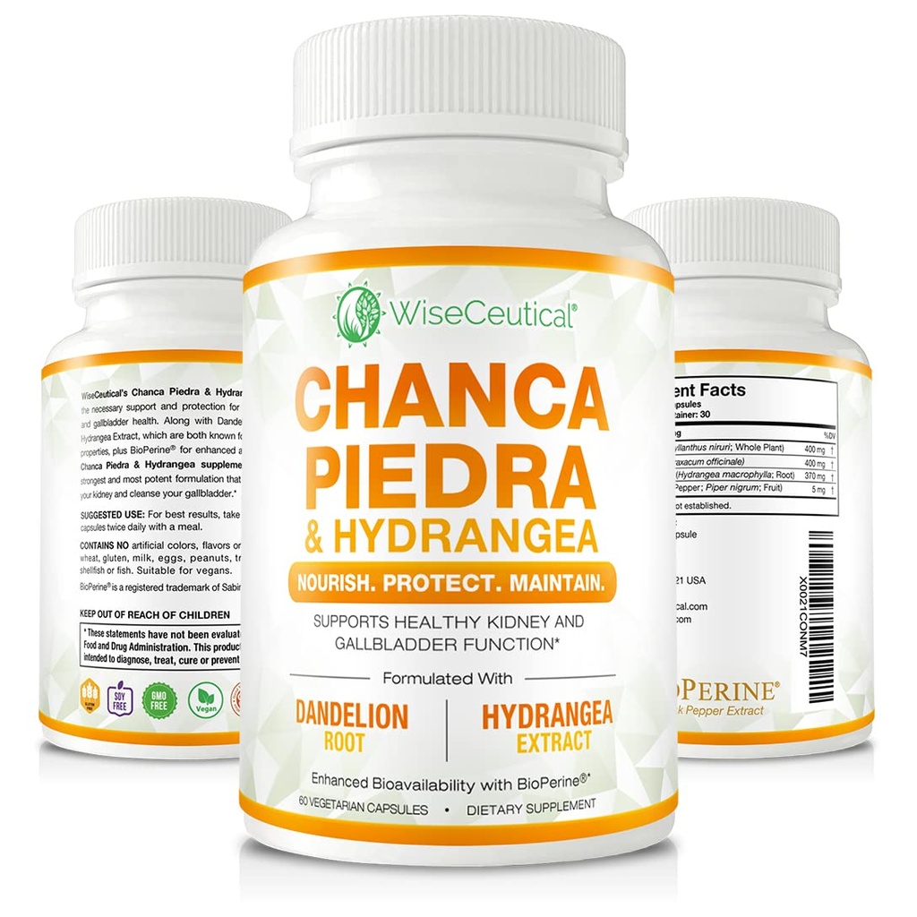 Max Strength Chanca Piedra, Hydrangea & Dandelion Root - Φυσικό νεφρό & Gallbladder Formula - Stone Breaker, Flush Impurities, Cleanse Urinary Tract - Enhanced with BioPerine. 60 κάψουλες λαχανικών.