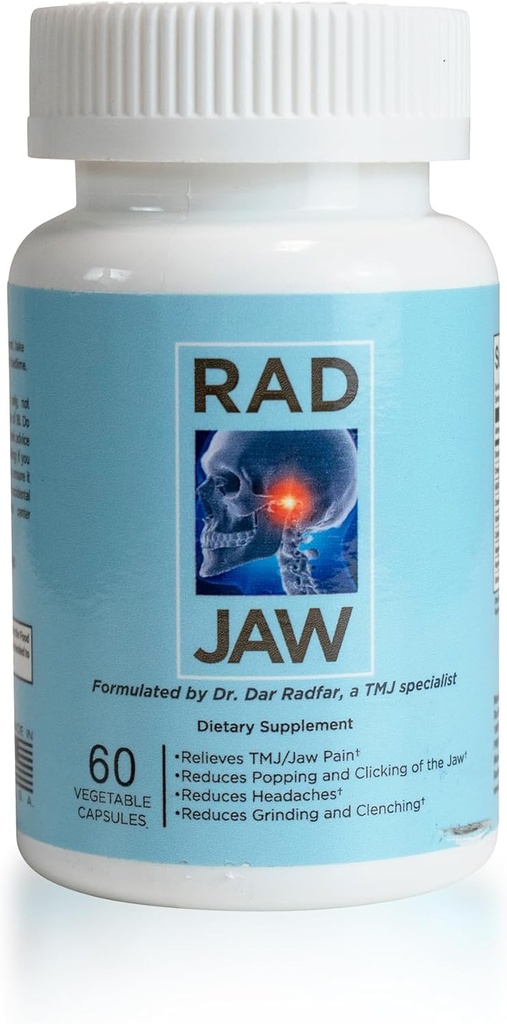 RAD JAW - TMJ συμπλήρωμα για γυναίκες & άνδρες, θρεπτικά συστατικά με βάση TMJ Relief, Jaw υποστήριξη δυσφορίας, Στόχοι Πόνος, Popping, Clicking, Grinding, Clenching (Bruxism) & Άλλα συμπτώματα, 60 κάψουλες λαχανικών