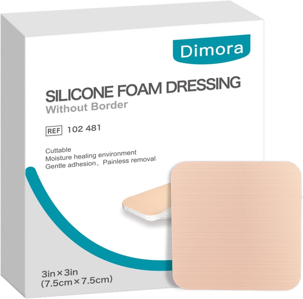 Dimora Σιλικόνη Αφρός Dressing Without Border 10 Pack - 3"x 3" Υψηλή απορροφητικό Κόλλες Αδιάβροχες Επιδέσμες για Τραύματα, Κοφτερά Πακέτα για Τραύματα και Φορέματα
