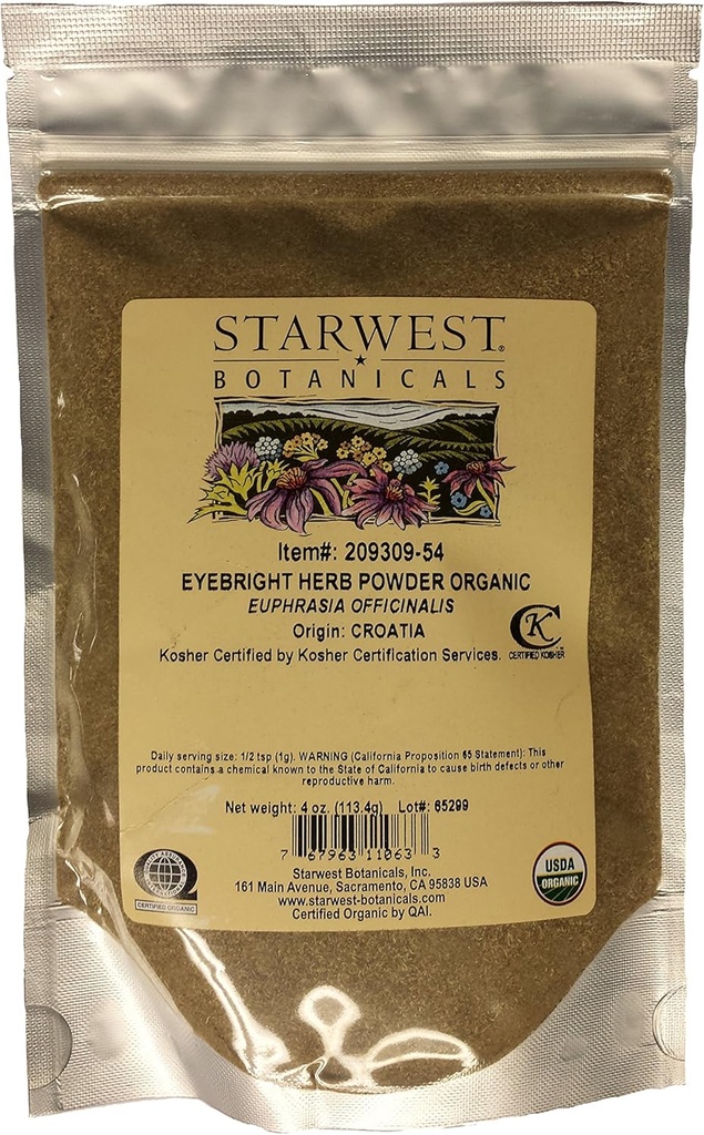 Eyebright Herb Powder Og - 4 Oz, (Starwest Βοτανικά)