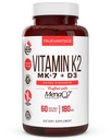 Συμπλήρωμα βιταμίνης K2 D3 5000 IU D3 και 180 mcg Συμπλήρωμα βιταμίνης k2 MK7 για υγιή οστά, υγιή καρδιά & καρδιοαγγειακή υγεία-60 Εύκολο στην κατάποση Φυτικά καλύμματα MenaQ7 K2 MK7