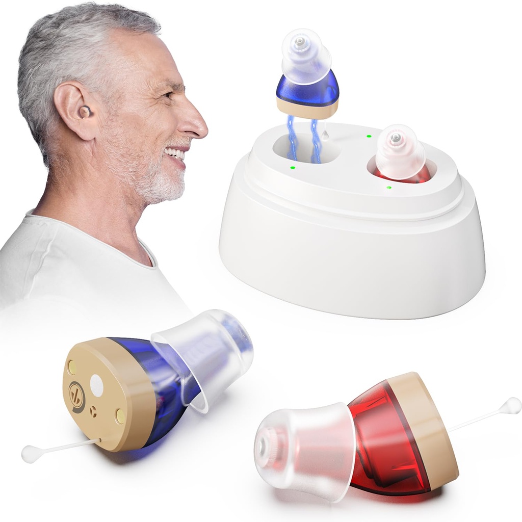 OTC Hearing Aids For Seniors Rechargeable With Noise Canceling,Hearing Amplifier For Adults,Digital In Ear Hearing Aids,Hearing Amplifier For Hearing Loss,Invisible Hearing Aid,Hearing Assist