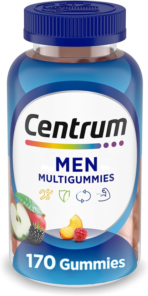 Centrum MultiGummy Gummy Multivitamin για άνδρες, Multivitamin/πολυμιναρικό συμπλήρωμα με σελήνιο, αντιοξειδωτικά και βιταμίνη D3, Ποικιλόμορφη γεύση φρούτων - 170 Count