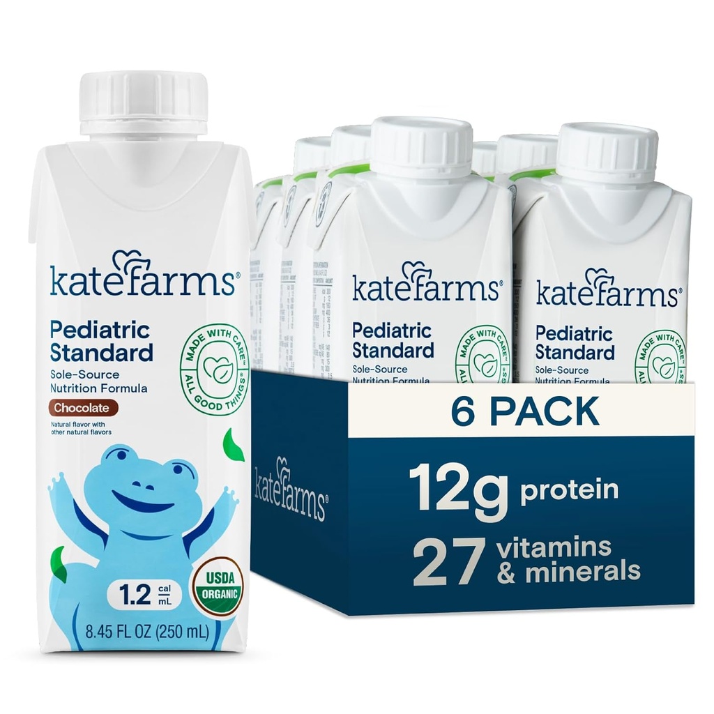 KATE FARMS Βιολογική Παιδιατρική 1.2 Υψηλή Σοκολάτα Θερμίδων Διατροφής, 12g Πρωτεΐνη, 27 Βιταμίνες και Ορυκτά, Αντικατάσταση γεύματος, 8,45 oz (6 συσκευασία)