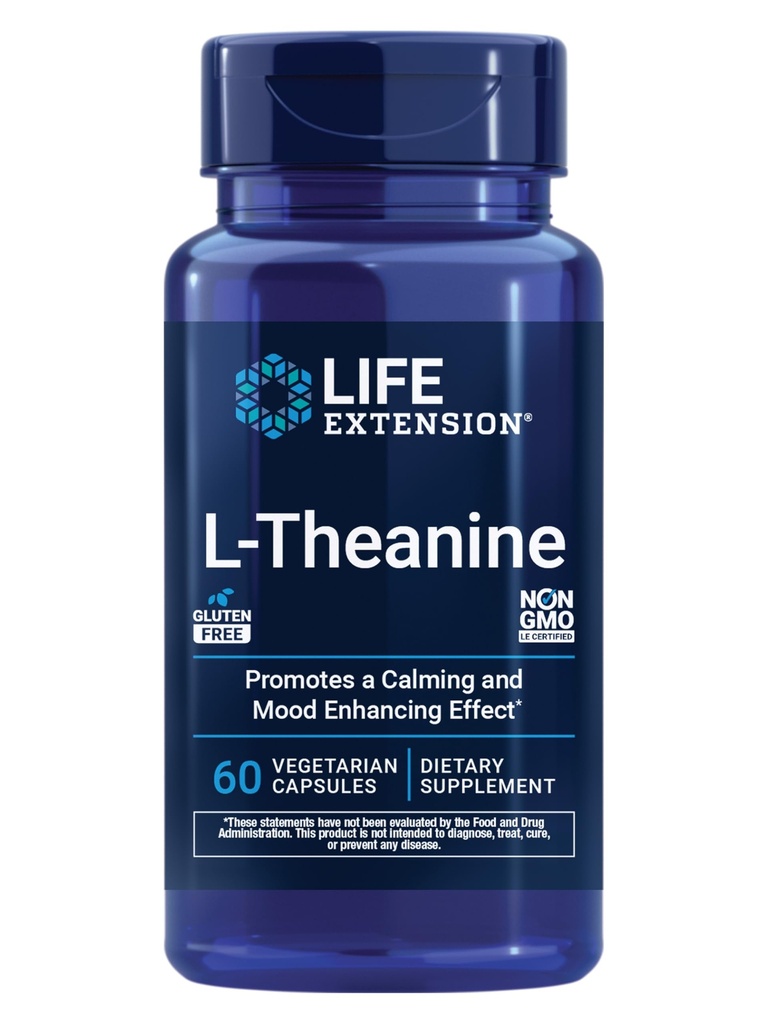 Επέκταση ζωής L- Theanine, Amino Acid theanine, Calm, Relaxation, Mood, Gluten-free, Non-GMO, Vegetarian, 200 mg, 60 κάψουλες
