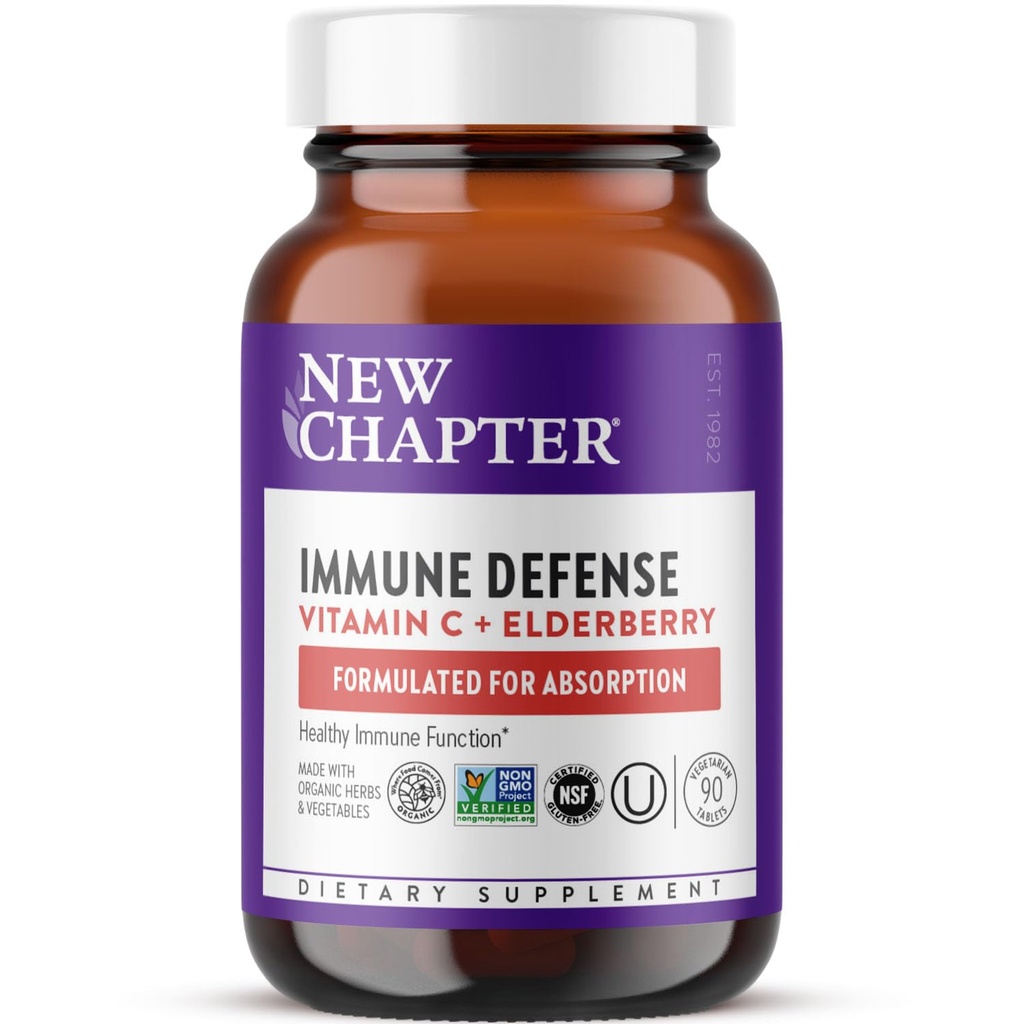 New Chapter® Vitamin C Immune Defense Supplement + Elderberry – Εξαιρετική Πηγή Βιταμίνης C, One Daily Tablet for Healthy Immune Support, Made with Organic Herbs, Non-GMO, Gluten Free, 90 ct
