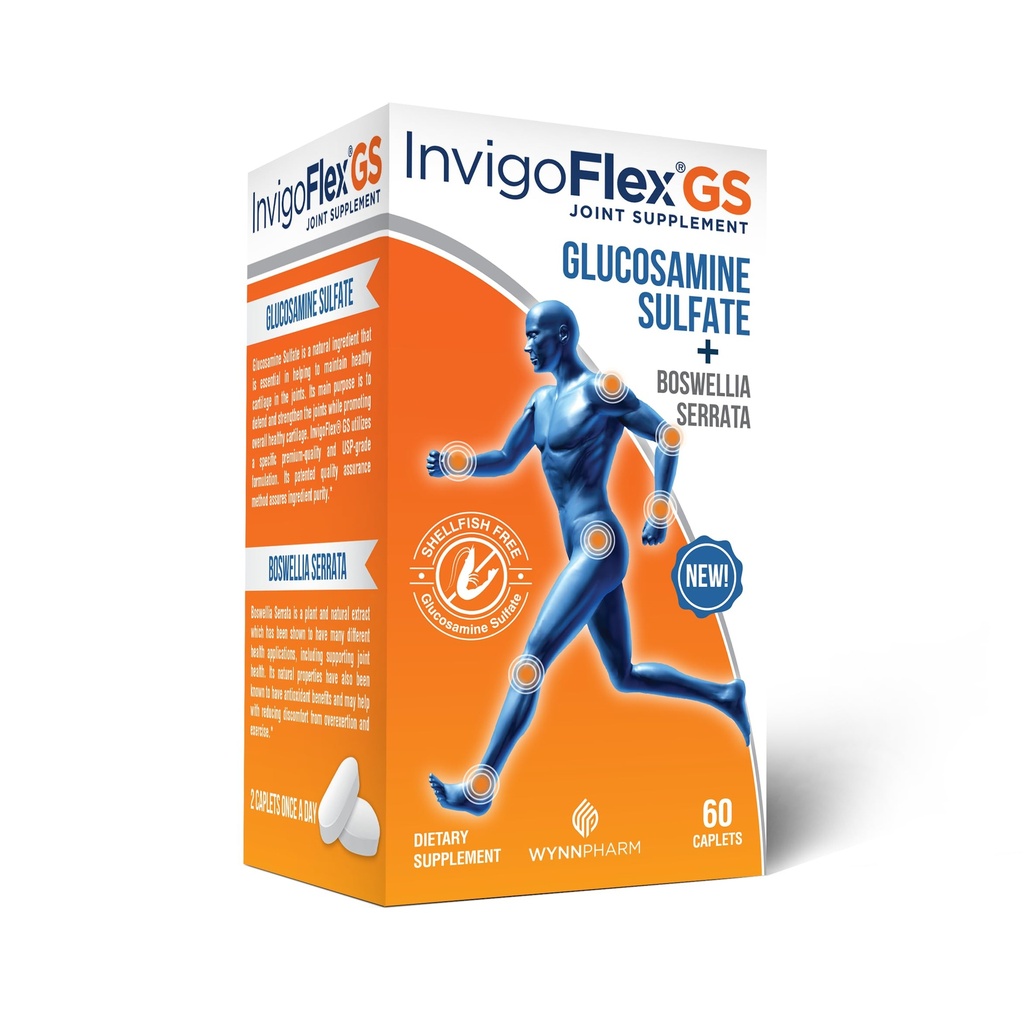 INVIGOFLEX® GS - Γλυκοζαμίνη Sulfate (Shellfish Free, Sodium Free & Vegetarian Safe) Μη ΓΤΟ, Γλουτένη Χωρίς - με Boswellia Serrata - Γόνατα, Χέρια, Πίσω, και Hip Premium Joint Supplement