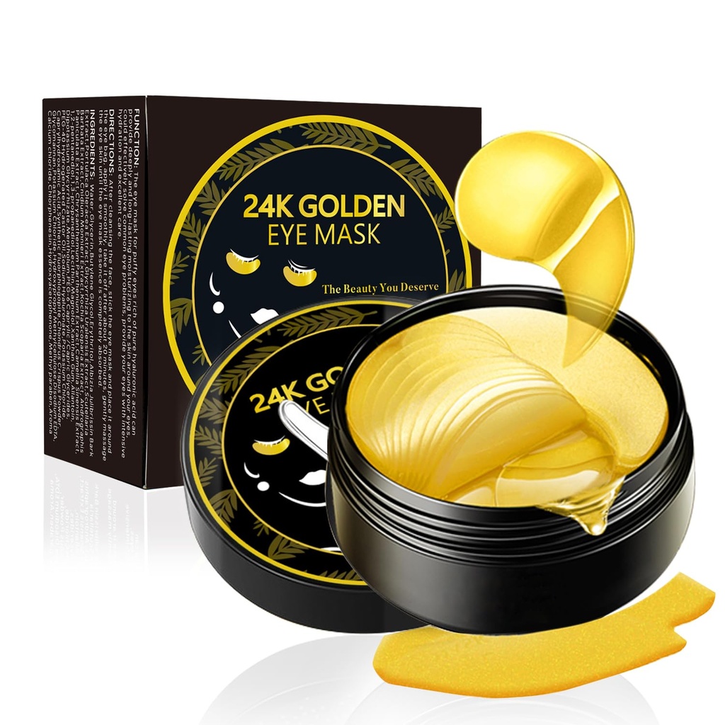 Under Eye Patches, 24K Gold Eye Mask, 60PCS Under Eye Mask, Collagen Gel Pads Patch Treatments for Lighten Wrinkles Puffy Eyes Dark Circles Anti-Aging Moisturizing, Fine Lines Eye Bags Women Men