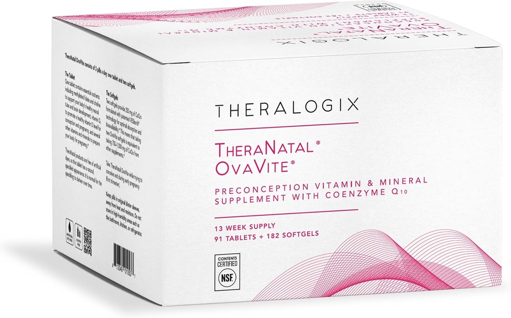 Theralogix TheraNatal OvaVite Preconception Vitamins - 13-Week Supply - Προγεννητικές Βιταμίνες & Συμπληρώματα Γονιμότητας για γυναίκες με CoQ10* - NSF Certified - 91 Tabs, 182 Softgels (91 Servings)