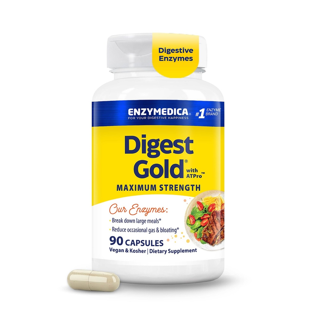 Enzymedica Digest Gold + ATPro, μέγιστη δύναμη, γρήγορη δράση, βοηθά Digest μεγάλα γεύματα, για το αίμα και αέριο, 90 κάψουλες
