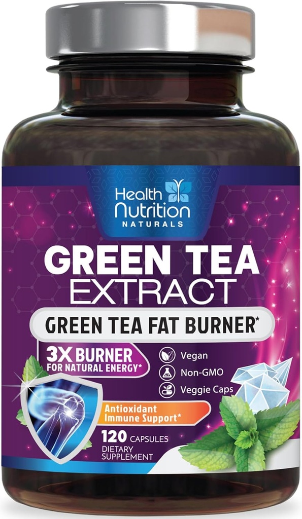Χάπια Εκχυλίσματος Πράσινου Τσάι - 98% Standardized EGCG 1300mg 3X Strength for Natural Energy - Supports Heart & Antioxidant Health Βότανο & ανοσοποιητικό συμπλήρωμα υποστήριξης Πολυφαινόλες & Κατεχίνες - 120 κάψουλες