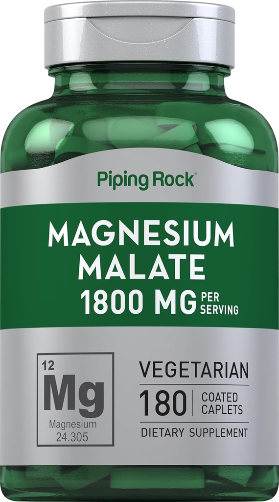 Piping Rock Magnesium Malate | 1800 mg | 180 Caplets | Vegetarian, Non-GMO, Gluten Free Supplement