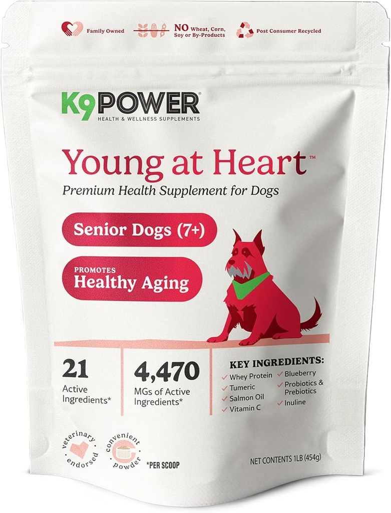 K9 Power Young at Heart Senior Dog Multivitamin 1 lb – Σύνθετη συμπλήρωμα για ηλικιωμένους – Υποστηρίζει εγκέφαλο, καρδιά, όραμα, κοινή υγεία, και κινητικότητα
