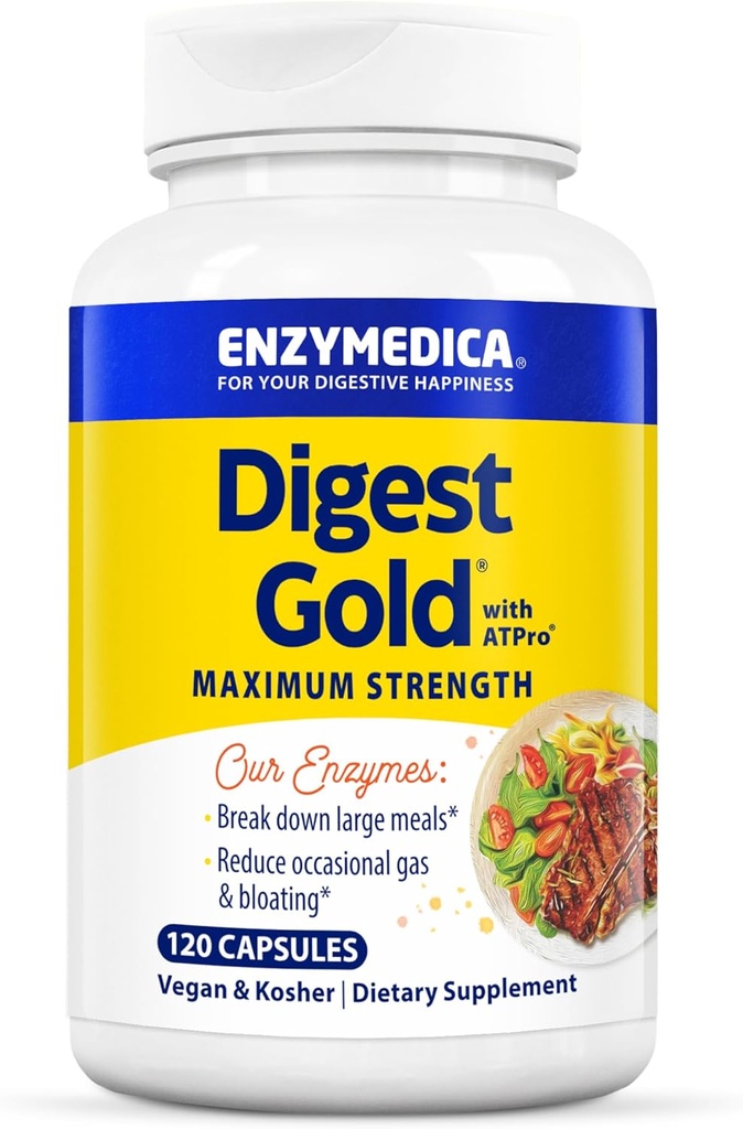 Enzymedica Digest Gold + ATPro, Μέγιστη δύναμη Digestive Ένζυμα, Βοηθά Digest Μεγάλα Γεύματα, για Αέριο και Μπλοκάρισμα, 120 κάψουλες