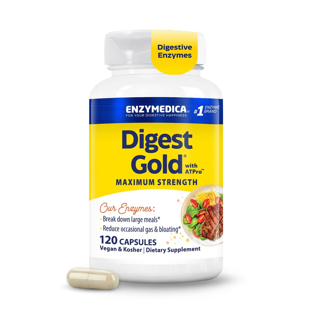Enzymedica Digest Gold + ATPro, Μέγιστη δύναμη Digestive Ένζυμα, Βοηθά Digest Μεγάλα Γεύματα, για Αέριο και Μπλοκάρισμα, 120 κάψουλες